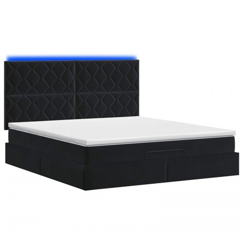 Ottoman seng med madras og LED 140 x 190 cm i sort fløjl