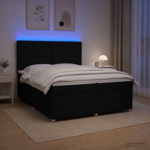 Seng med madras, topmadras og justerbart hovedgærde 200 x 200 cm - sort stof
