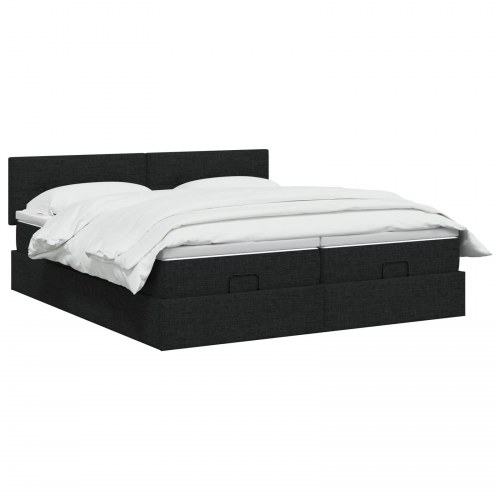 Ottoman seng med madras og LED 200 x 200 cm sort stof