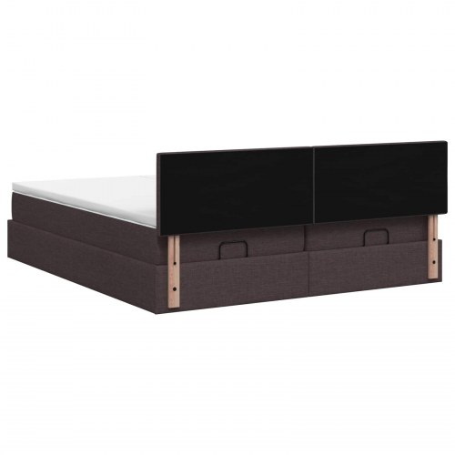 Ottoman seng med madras og LED mørk brun 180 x 200 cm stof
