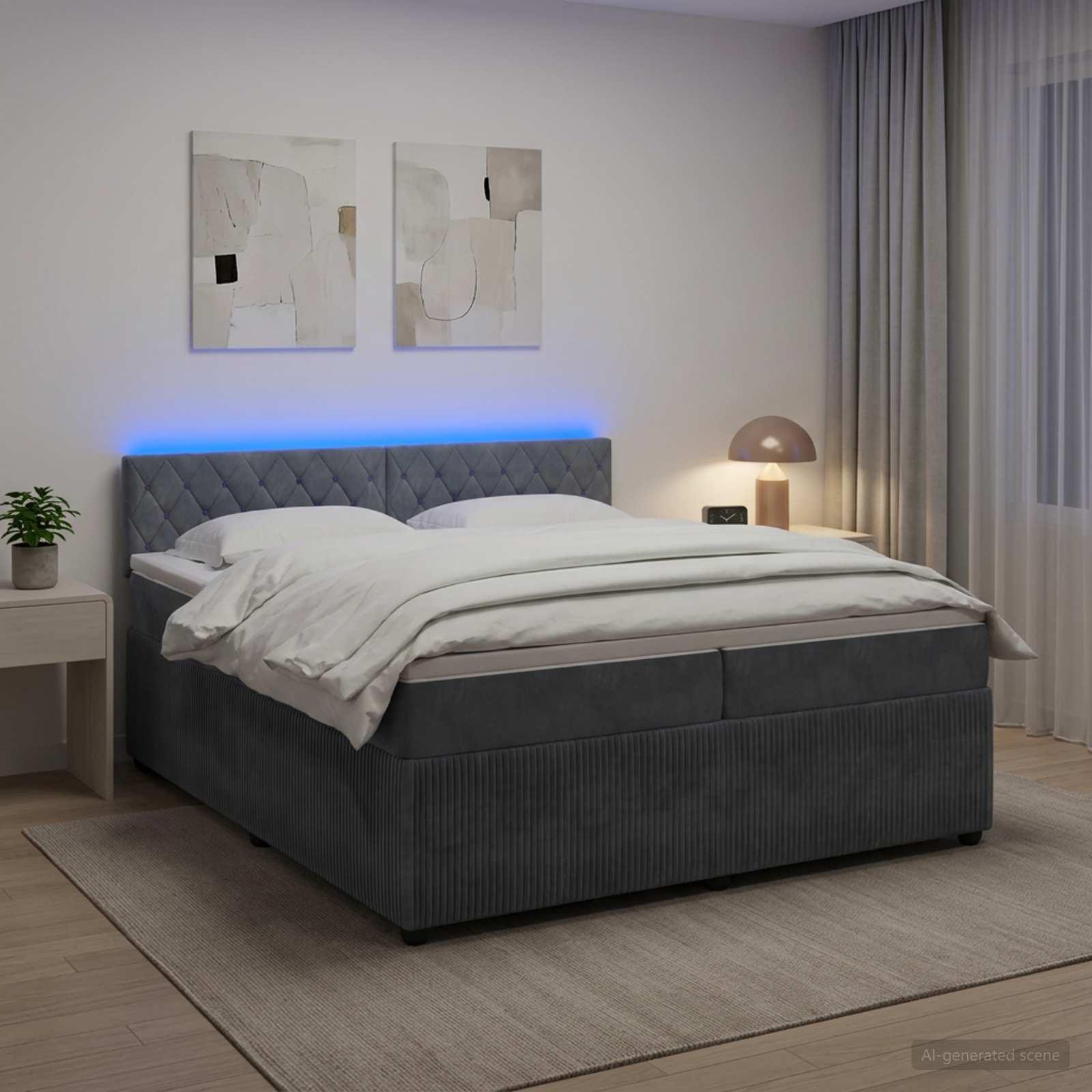 Boksmadras seng med topmadras 200 x 200 cm mørkegrå fløjl