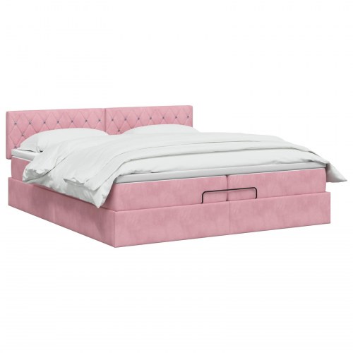 Ottoman seng med madras 200 x 200 cm i lyserød fløjl