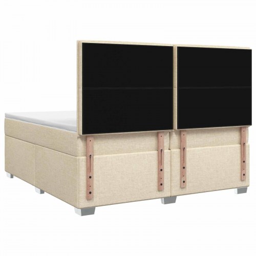 Boksmadras seng med topmadras og LED-lys 200 x 200 cm cremefarvet stof