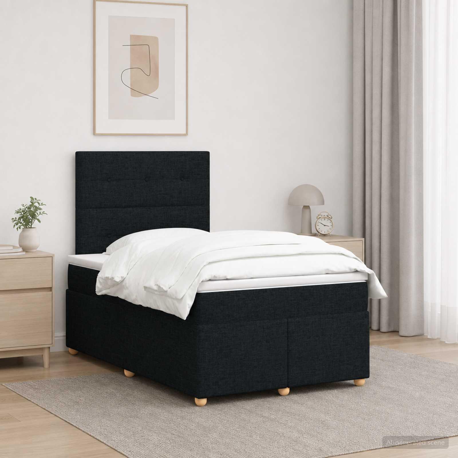 Kontinentalseng med topmadras og justerbart hovedgærde 120 x 200 cm - sort stof