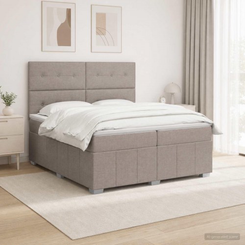 Boksmadras seng 200 x 200 cm med topmadras og justerbar gavl - gråbrun