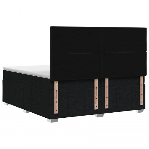 Boksmadras seng med topmadras og justerbart hovedgærde 200 x 200 cm sort stof