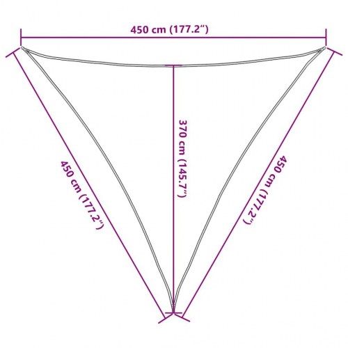 Solsejl trekantet 4,5 x 4,5 x 4,5 m 160 g/m² HDPE terrakotta