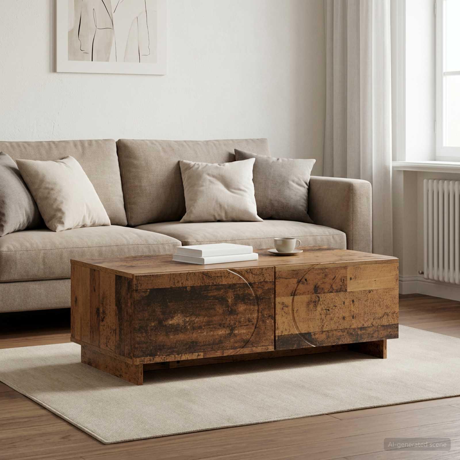Sofabord i gammelt træ 102 x 50,5 x 35 cm med 2 skuffer