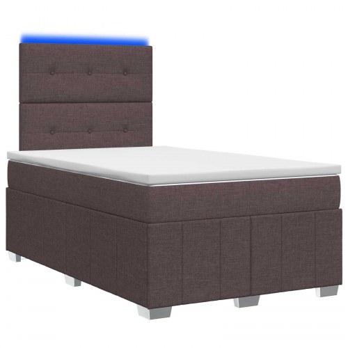 LED boksmadrasseng med madras 120 x 190 cm mørk brun stof