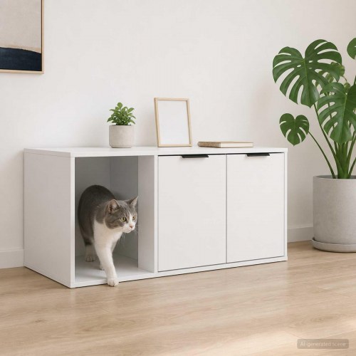 Kattebur møbel med skjult kattebakke 100 x 49 x 45 cm hvid