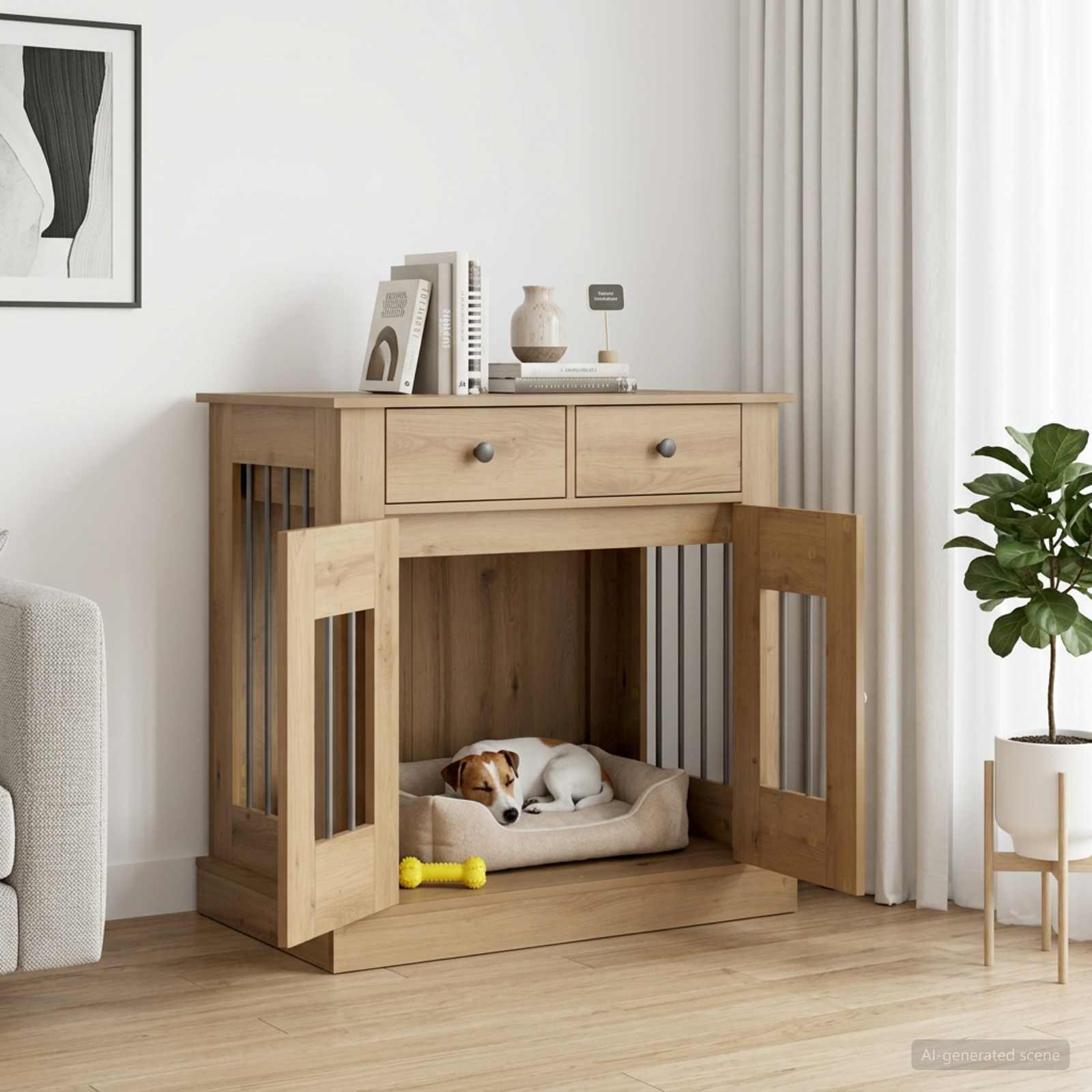 Hundekasse møbel i artisan-eg 80 x 47,5 x 80 cm