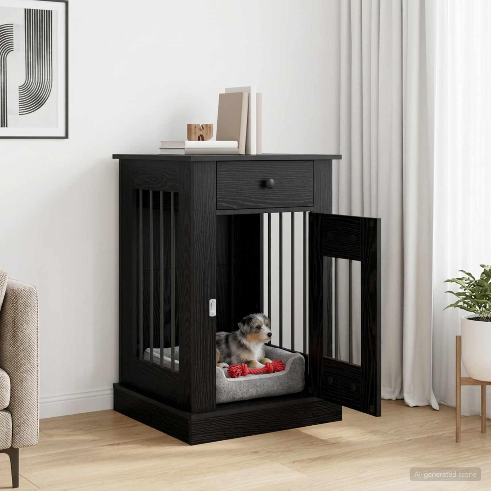Hundekasse møbel i sort eg 50 x 47,5 x 80 cm til små hunde