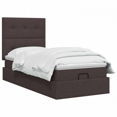 Ottoman seng med madras og LED mørk brun 100 x 200 cm stof