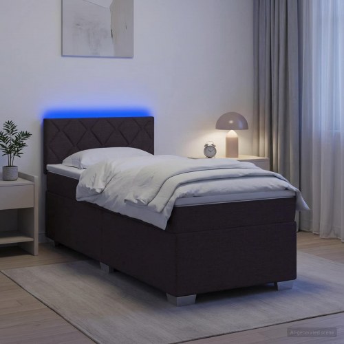 Kontinentalseng med madras og LED mørk brun 80 x 200 cm