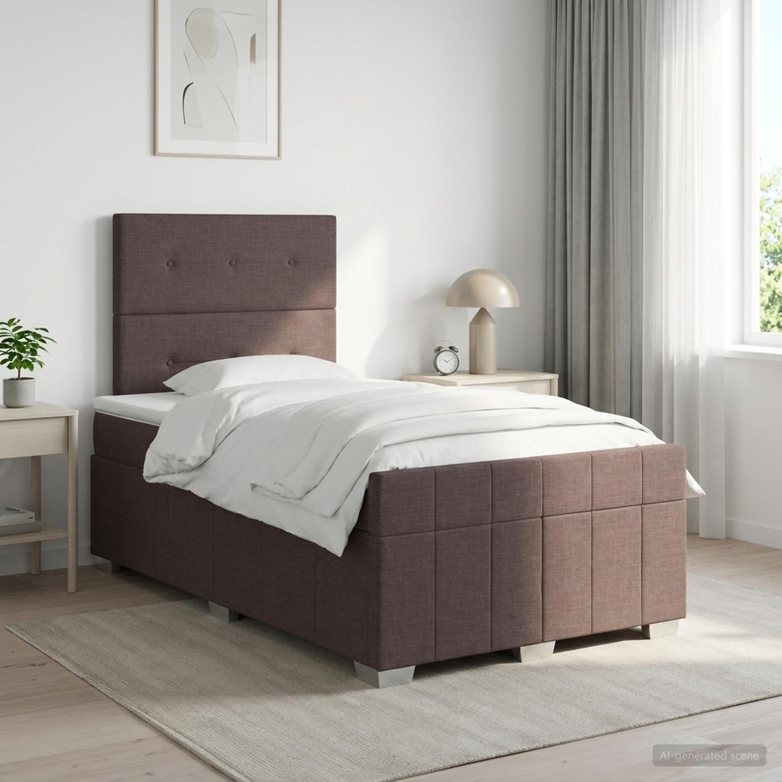 Boksmadras seng med topmadras 120 x 190 cm mørk brun stof