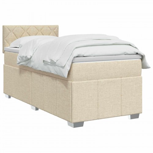 Kontinentalseng med madras og topmadras 100 x 200 cm - cremefarvet stof