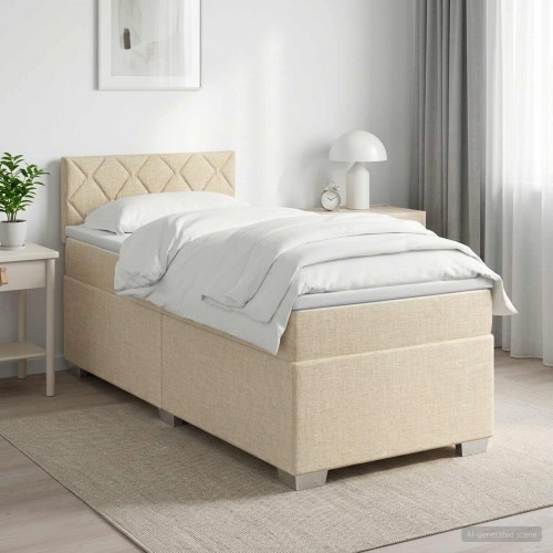 Boksmadras med topmadras 100 x 200 cm i cremefarvet stof