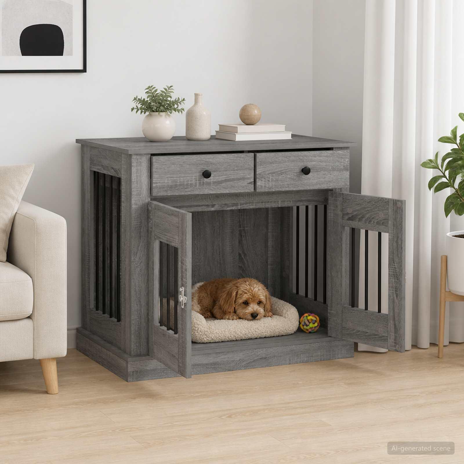 Hundekasse møbel i grå sonoma 90 x 47,5 x 80 cm til små hunde
