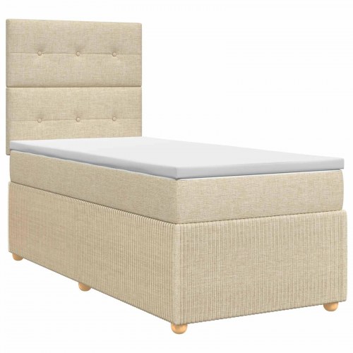 Boksmadras-seng med topmadras 80 x 200 cm cremefarvet stof