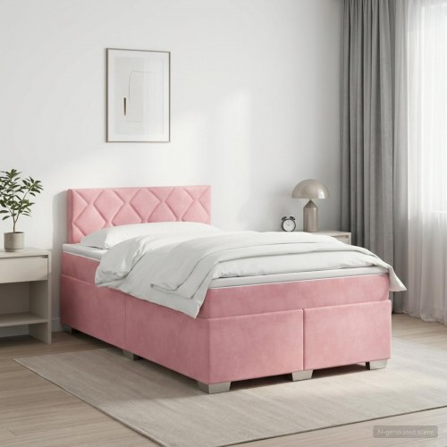 Boksmadras seng med topmadras 120 x 190 cm i lyserød fløjl