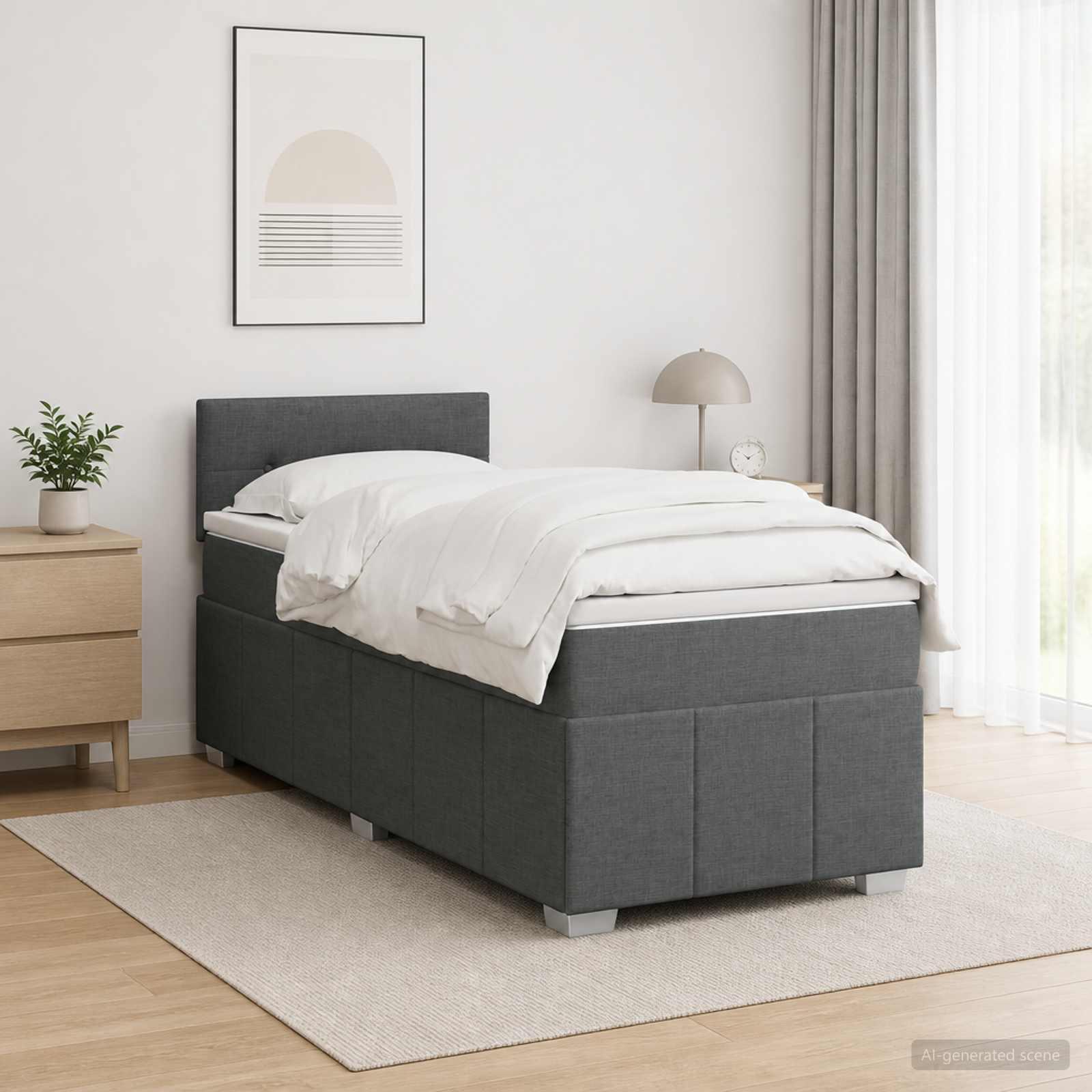 Kontinentalseng med madras og topmadras 100 x 200 cm mørkegrå stof