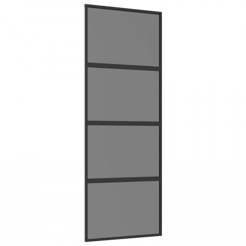 Skydedør i hærdet glas og aluminium 76 x 205 cm - sort og mørk transparent