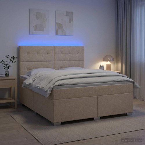 Boksmadras seng med topmadras og LED cremefarvet 160 x 200 cm