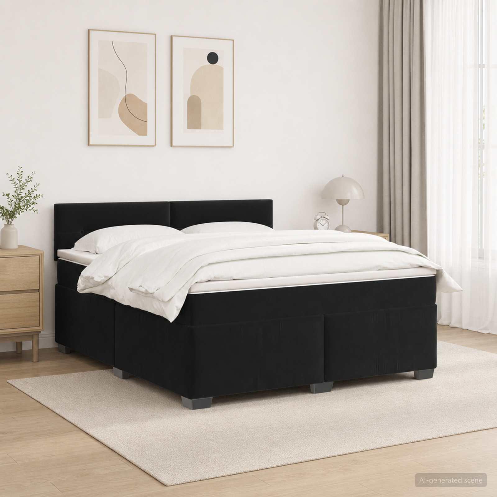 Kontinentalseng med madras og LED sort 160 x 200 cm velour