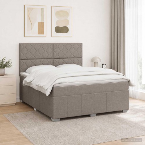 Boksmadras seng med topmadras 160 x 200 cm gråbrun stof