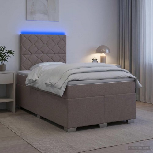 Boksmadras seng med topmadras og LED Gråbrun 120 x 190 cm