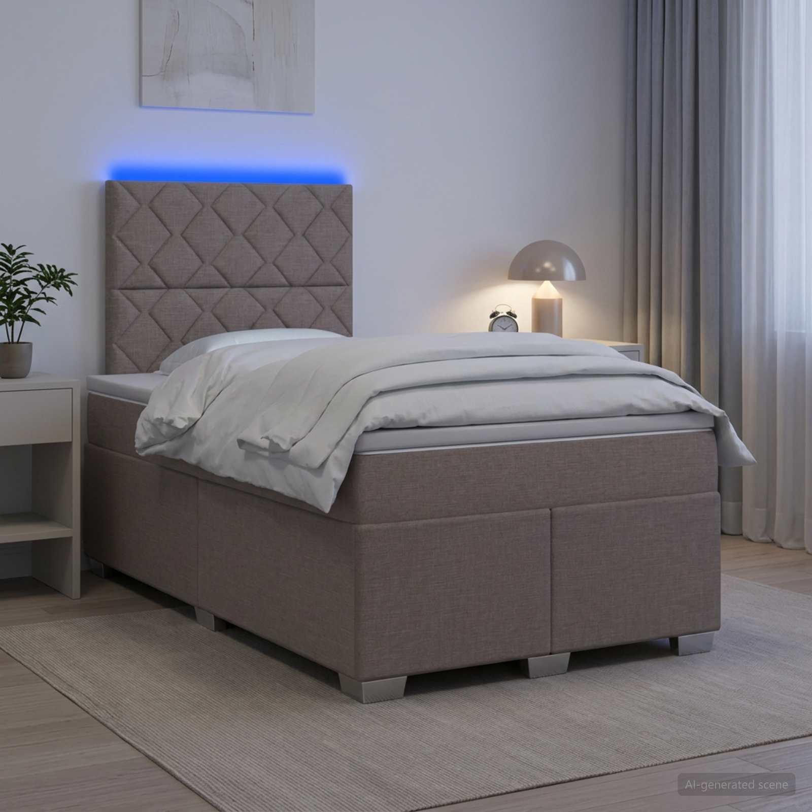 Boksmadras seng med topmadras og LED Gråbrun 120 x 190 cm
