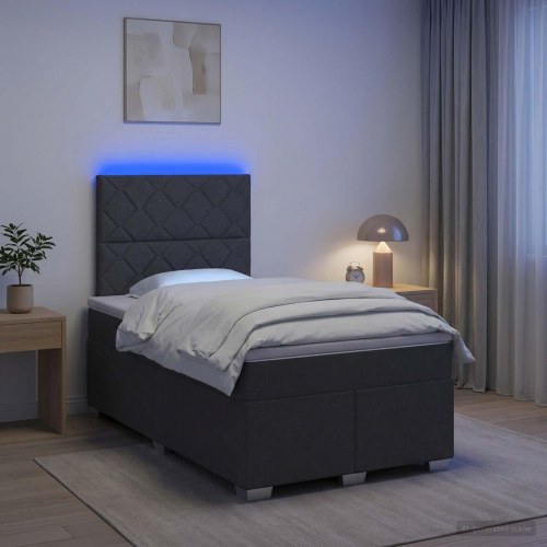 Boksmadras seng med topmadras og LED lys 120 x 190 cm - mørkegrå stof