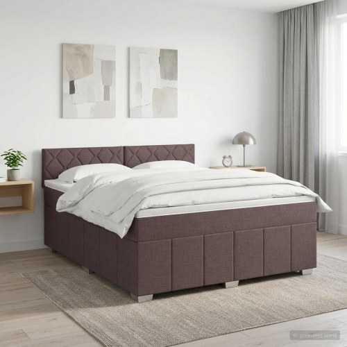 Kontinentalseng med madras og topmadras 160 x 200 cm stof mørk brun