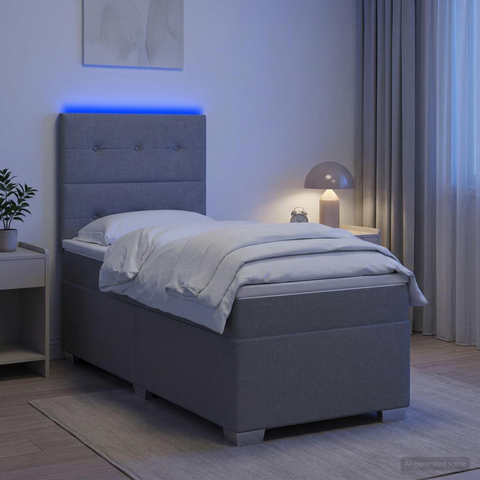 Boksmadras seng med topmadras og LED-lys 100 x 200 cm lysegrå