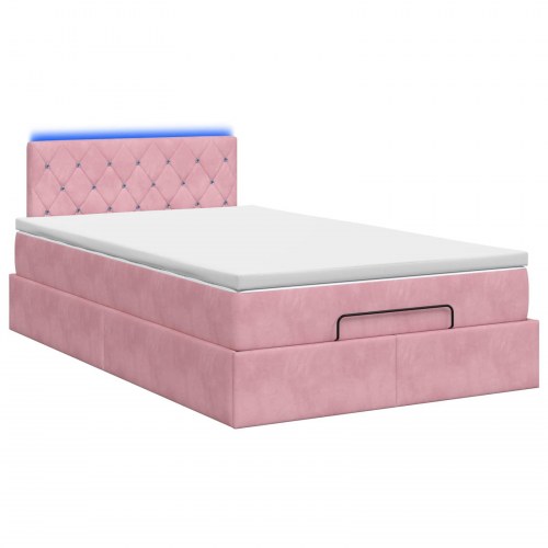 Ottoman seng med madras og LED lyserød 120 x 190 cm velour