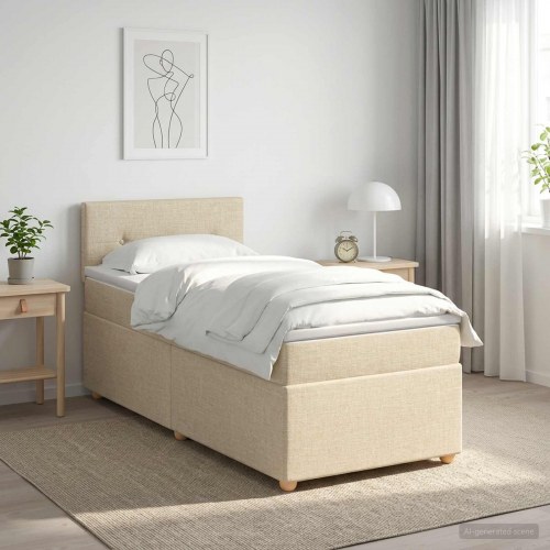 Madras med topmadras 100 x 200 cm cremefarvet stof