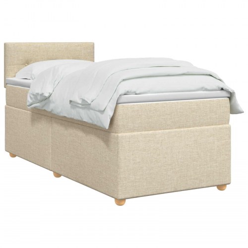 Madras med topmadras 100 x 200 cm cremefarvet stof