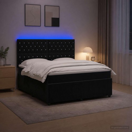 LED boksmadrasseng med opbevaring og madras 140 x 190 cm i sort fløjl