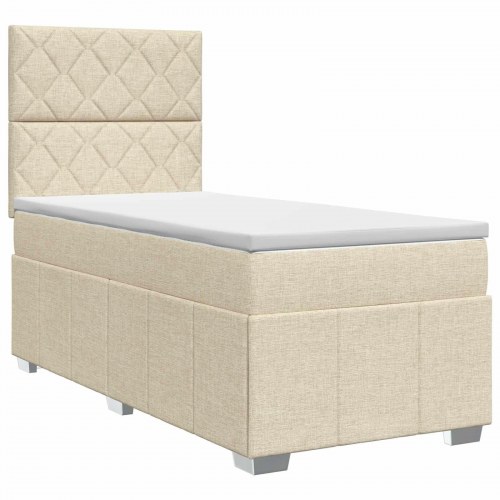 Boksmadras seng med topmadras 90 x 200 cm cremefarvet stof