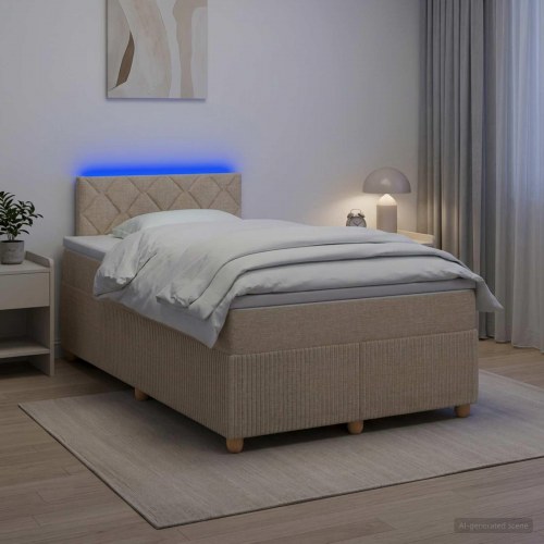 Boksmadras seng med topmadras og LED cremefarvet 120 x 190 cm