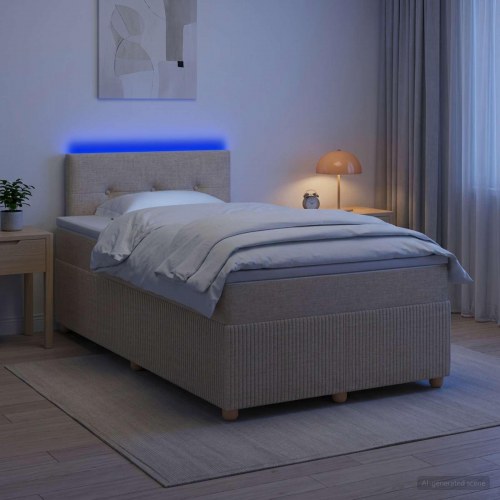 Boksmadras seng med topmadras og LED cremefarvet 120 x 190 cm