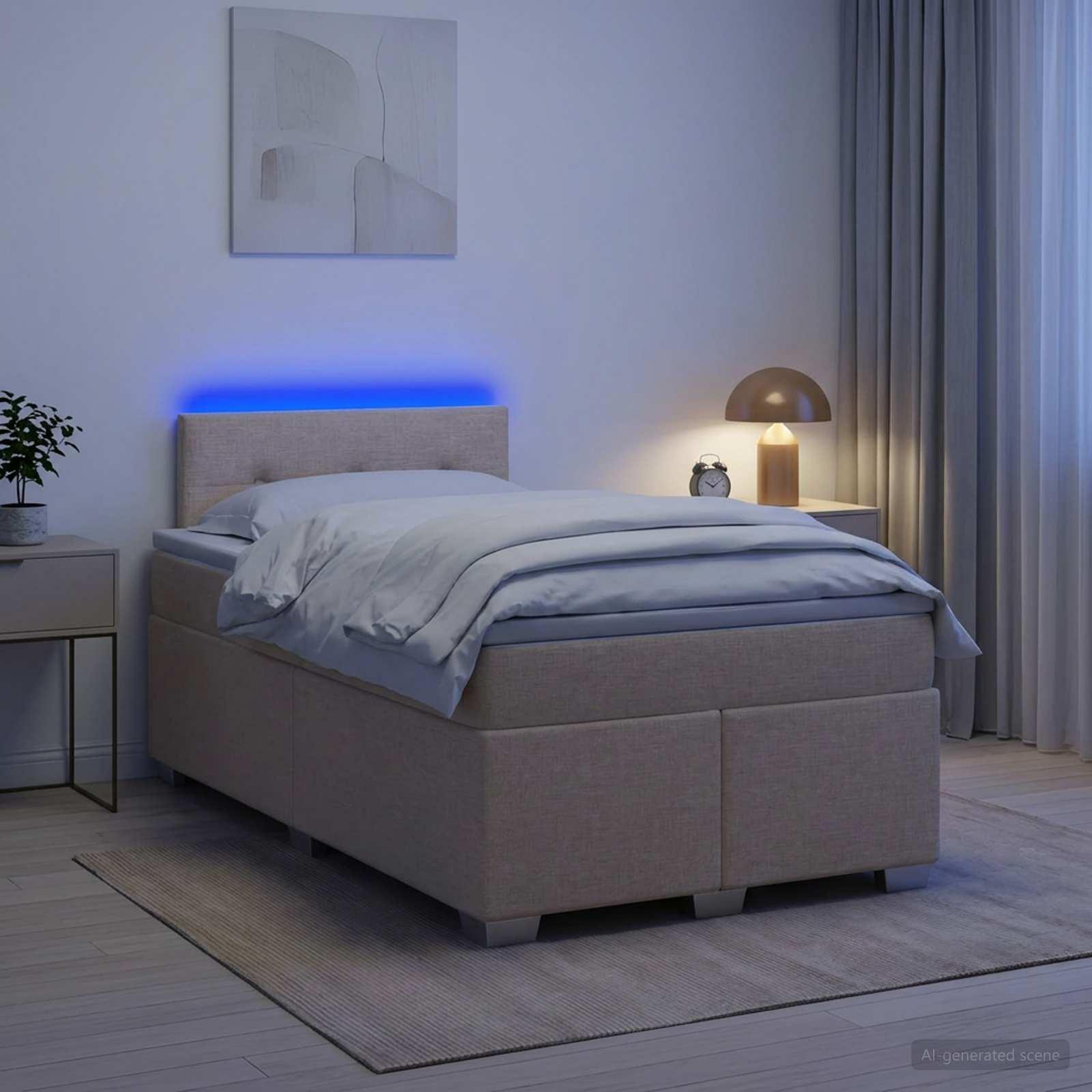 Kontinentalseng med madras og LED cremefarvet 120 x 200 cm