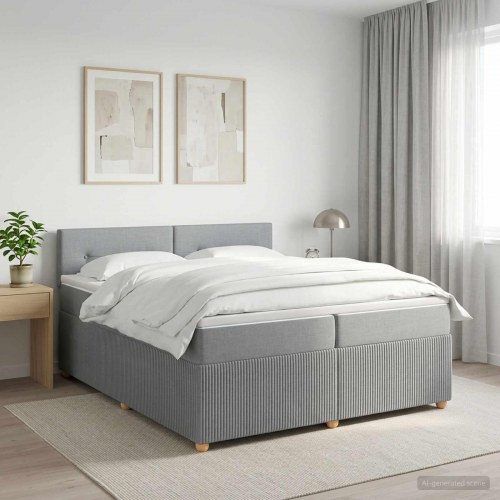 Madras med topmadras og justerbar sengegavl lysegrå 200 x 200 cm