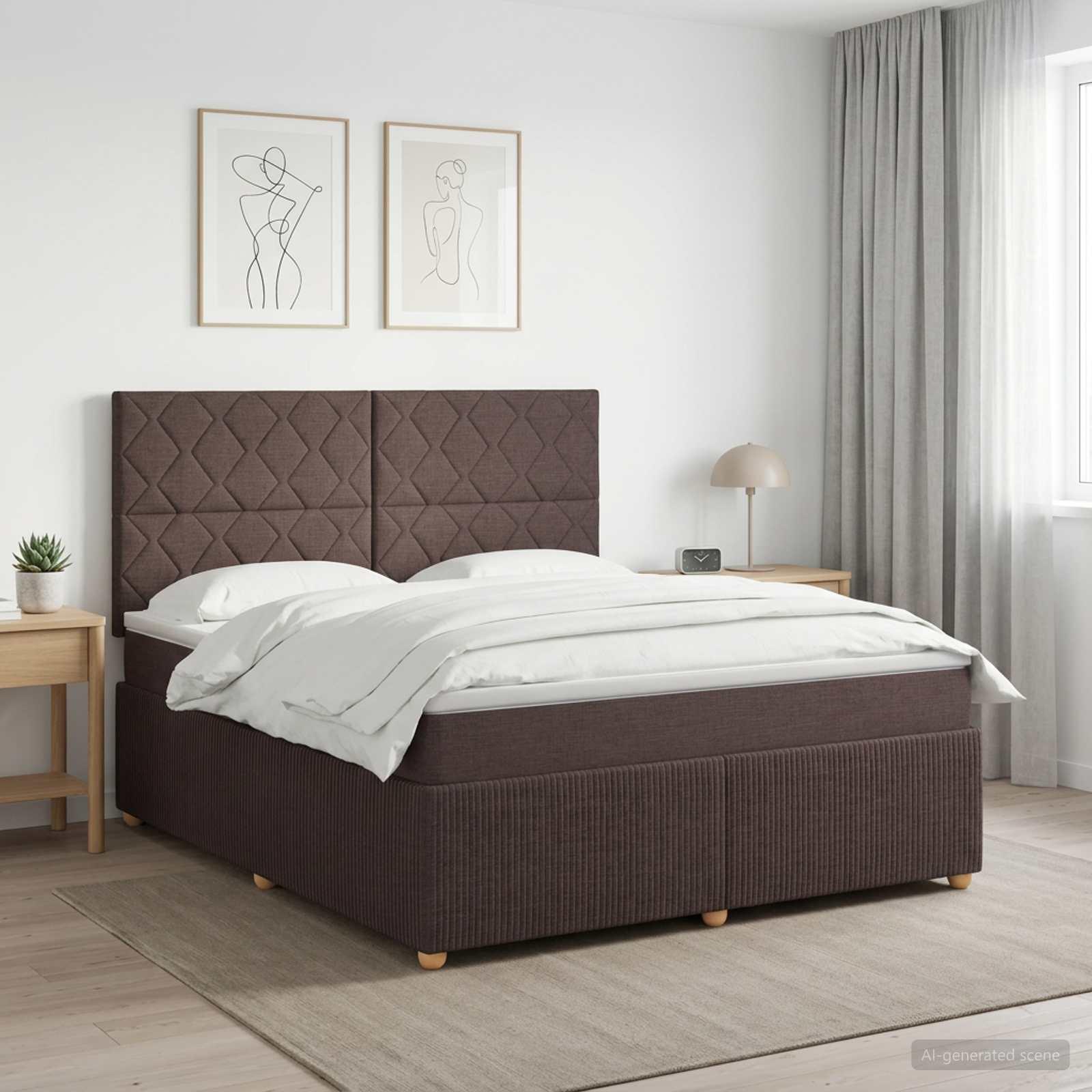 Boksmadras seng med topmadras 140 x 190 cm mørk brun stof