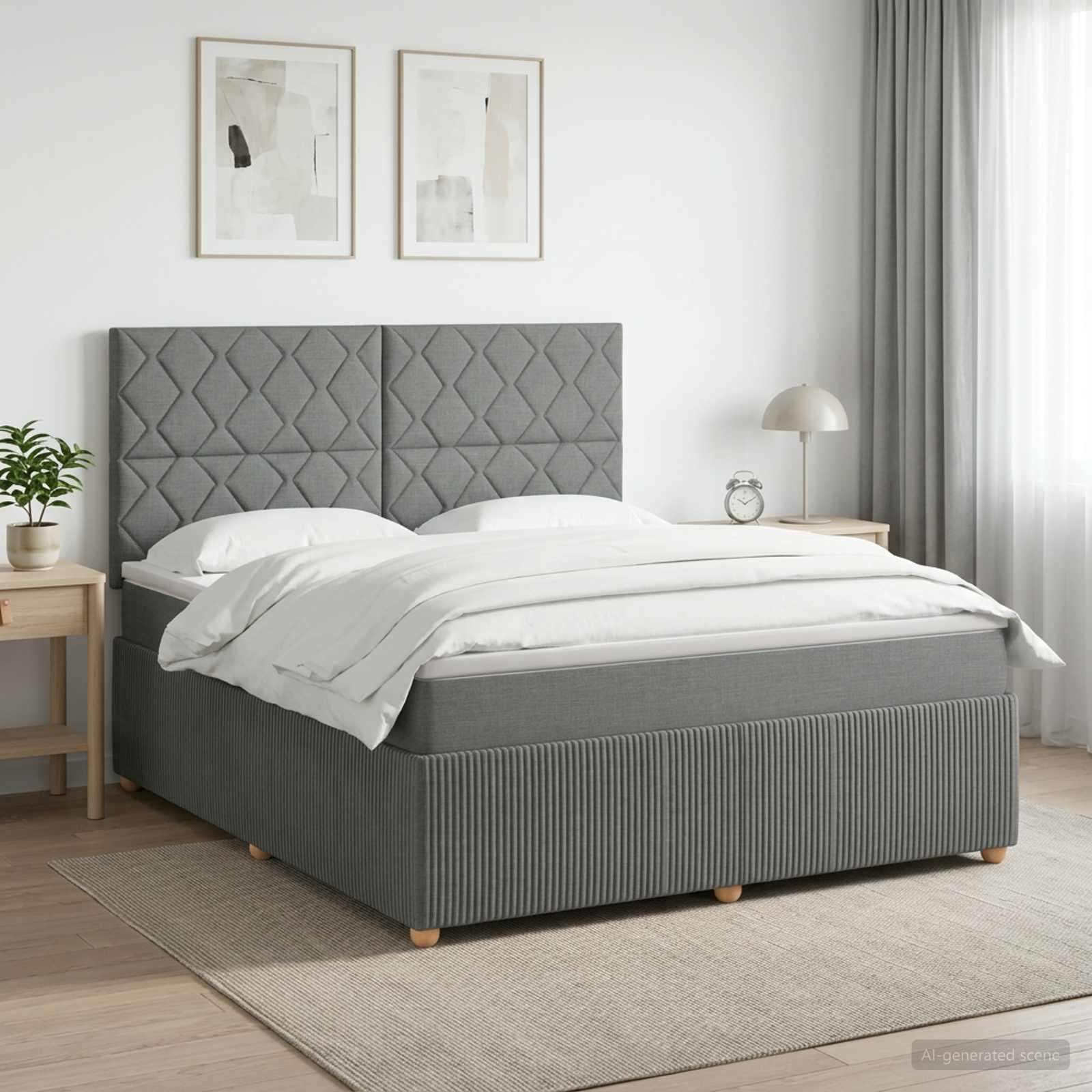 Boksmadras seng med topmadras 140 x 190 cm mørkegrå stof