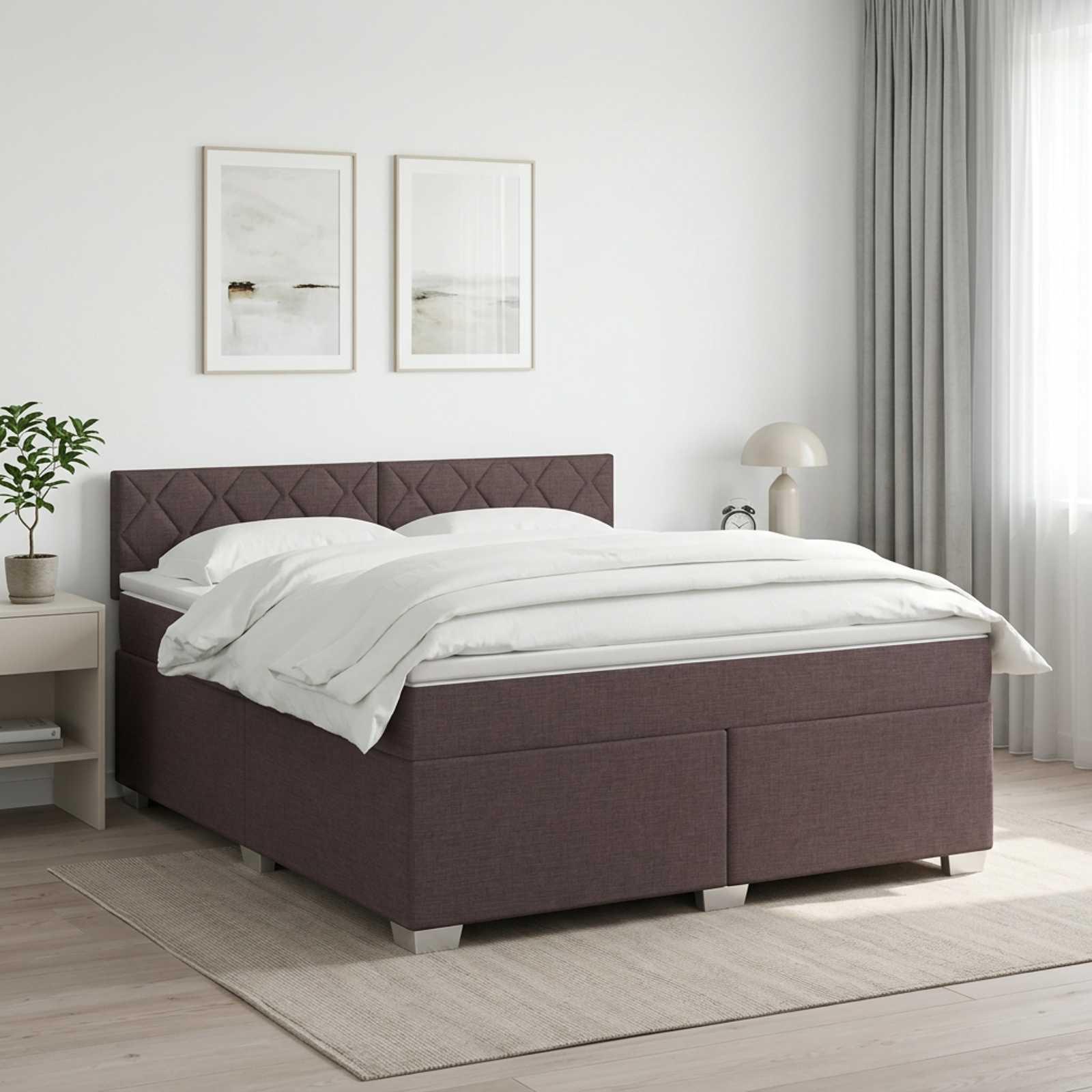 Boksmadras med topmadras 180 x 200 cm mørk brun stof