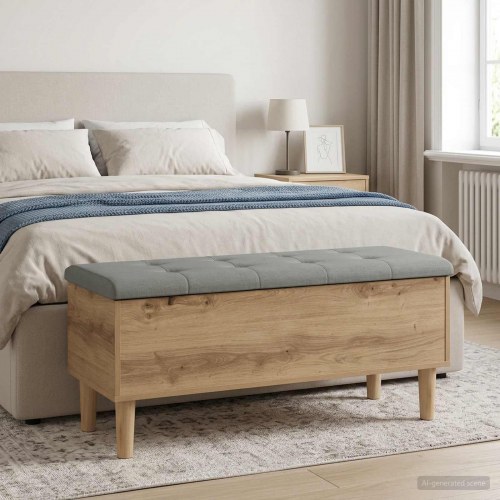 Opbevaringsbænk med pude i artisan-eg 102 x 42 x 46 cm