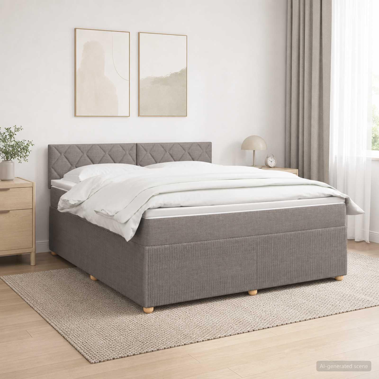 Kontinentalseng med topmadras 140 x 200 cm i stof - gråbrun