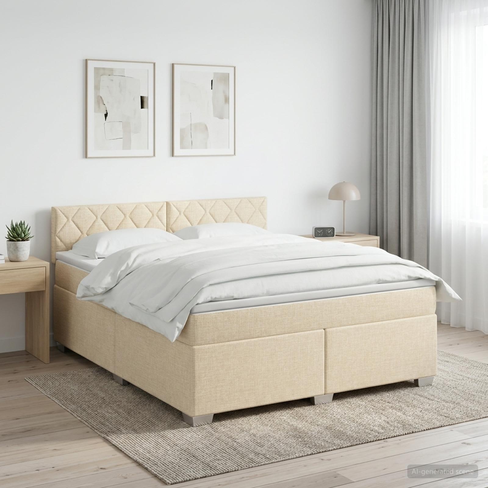 Boksmadras med topmadras 160 x 200 cm cremefarvet stof