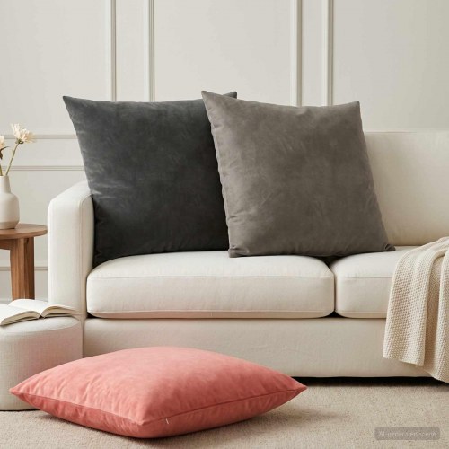 Pyntepuder HEERLEN med fyld 2 stk. 80 x 80 cm - lyserød fløjl